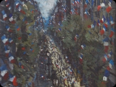 Olio su tela
Anonimo impressionista
Boulevard Montmartre affollato
da mille passanti, destinati a lasciare una traccia breve
