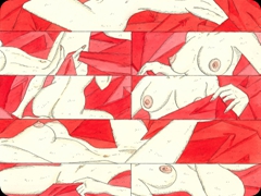 China e acquerello su cartoncino
Pablo Echaurren
Una scansione fumettistica
di nudi e lenzuola rosse