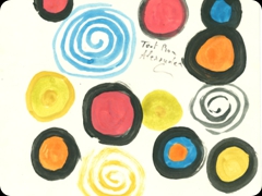 Acquerello su carta
Alexander Calder 
Le spirali tanto care all’artista, stelle esplose 
durante la dedica ad un oste di gusto

